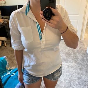 Ralph Lauren White Blouse with teal trim